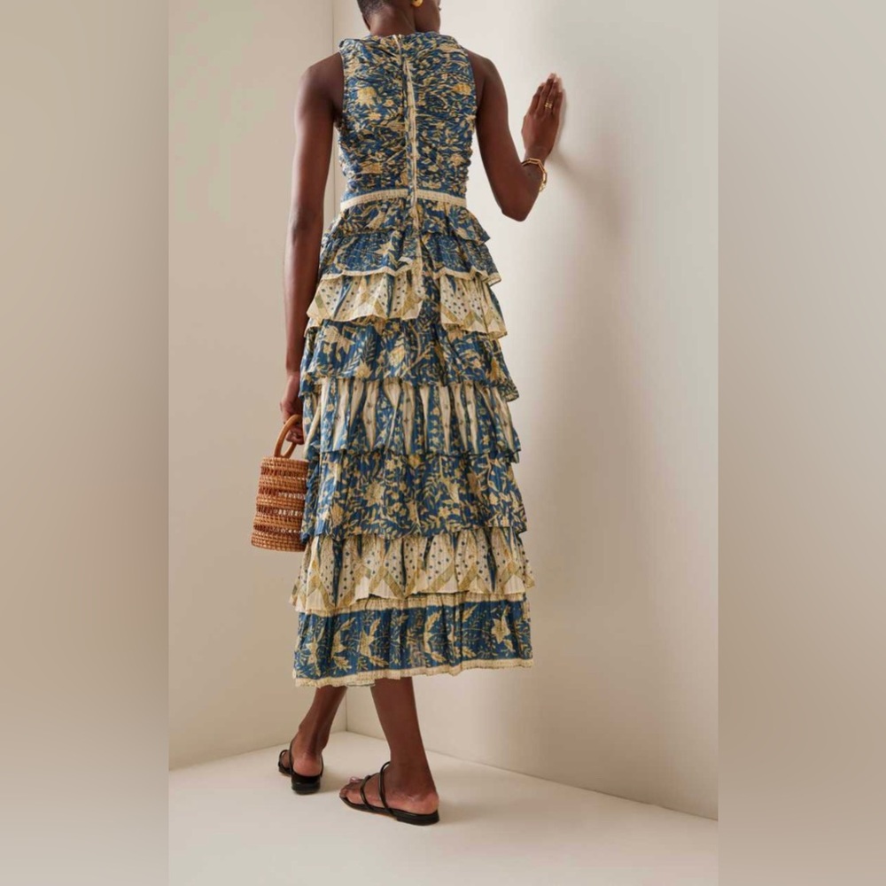 Ulla Johnson Blue and Cream Tiered Ruffled Maxi Dress - Picture 7 of 16